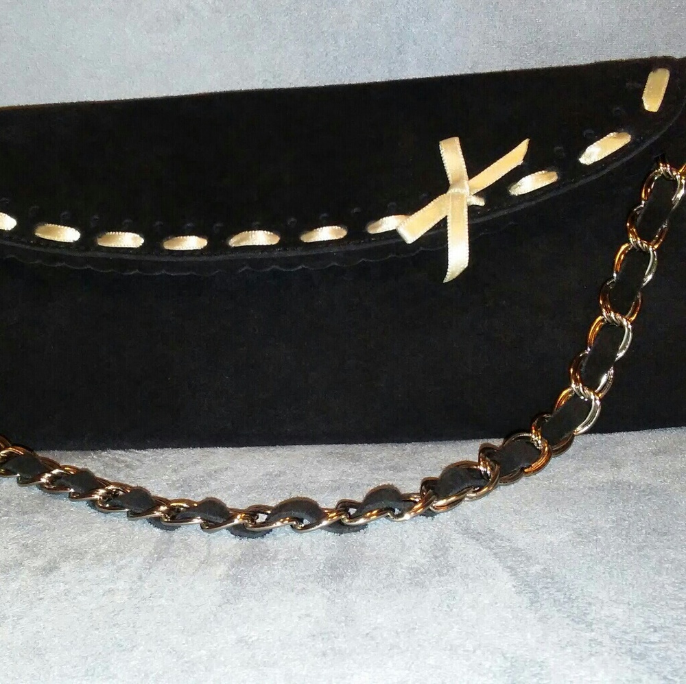 BANANA REPUBLIC Black Suede Clutch Chain LInk